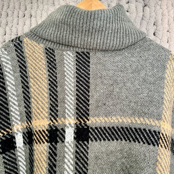 Joe Fresh Plaid Turtleneck Poncho black, beige, white & taupe O/S - Picture 9 of 13